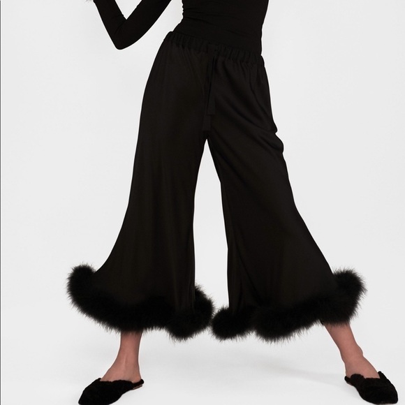 Sleeper Boudoir Feather Trim Flared Trousers - Picture 5 of 12